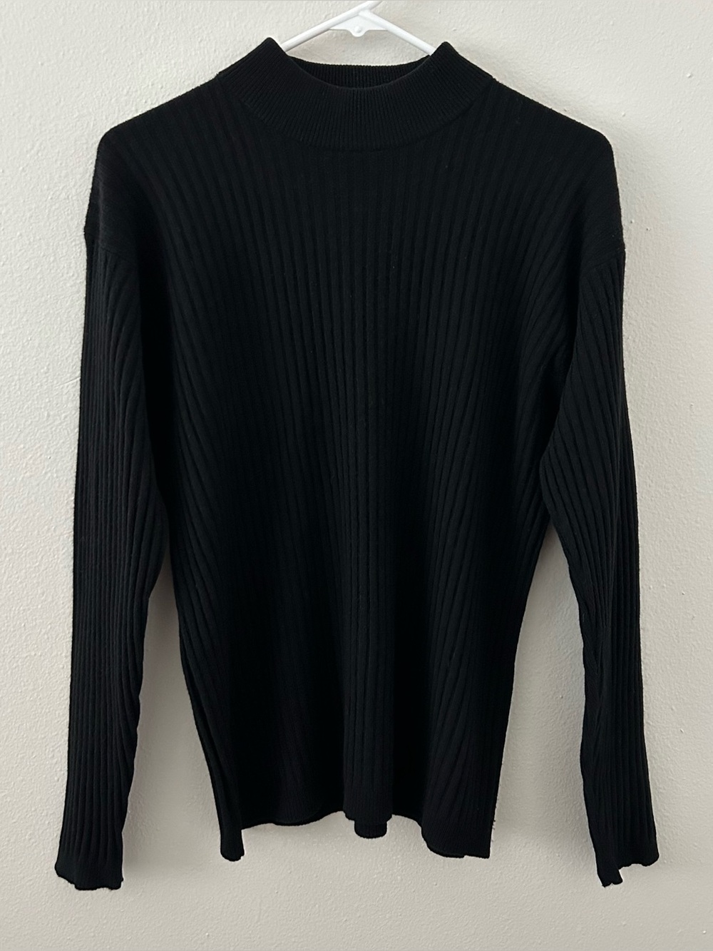 Charter Club Black 100% Cashmere Ribbed Mock Neck Pullover Sweater Sz M Classic